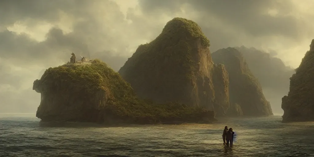 Prompt: an island, cinematic cinematography masterpiece, greg rutkowski, and ivan aivazovski, roger deakins