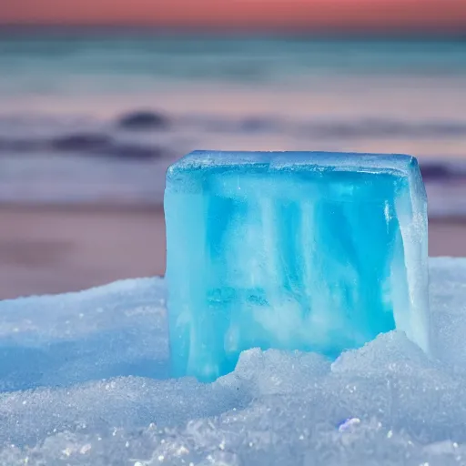 Prompt: ice block on the beach