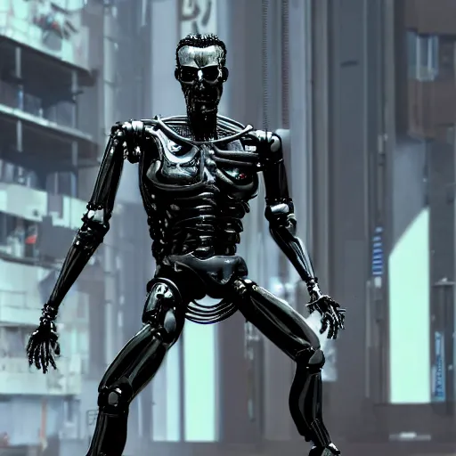 Image similar to terminator t-1000 cyberpunk style, ultra realistic, cinematic,