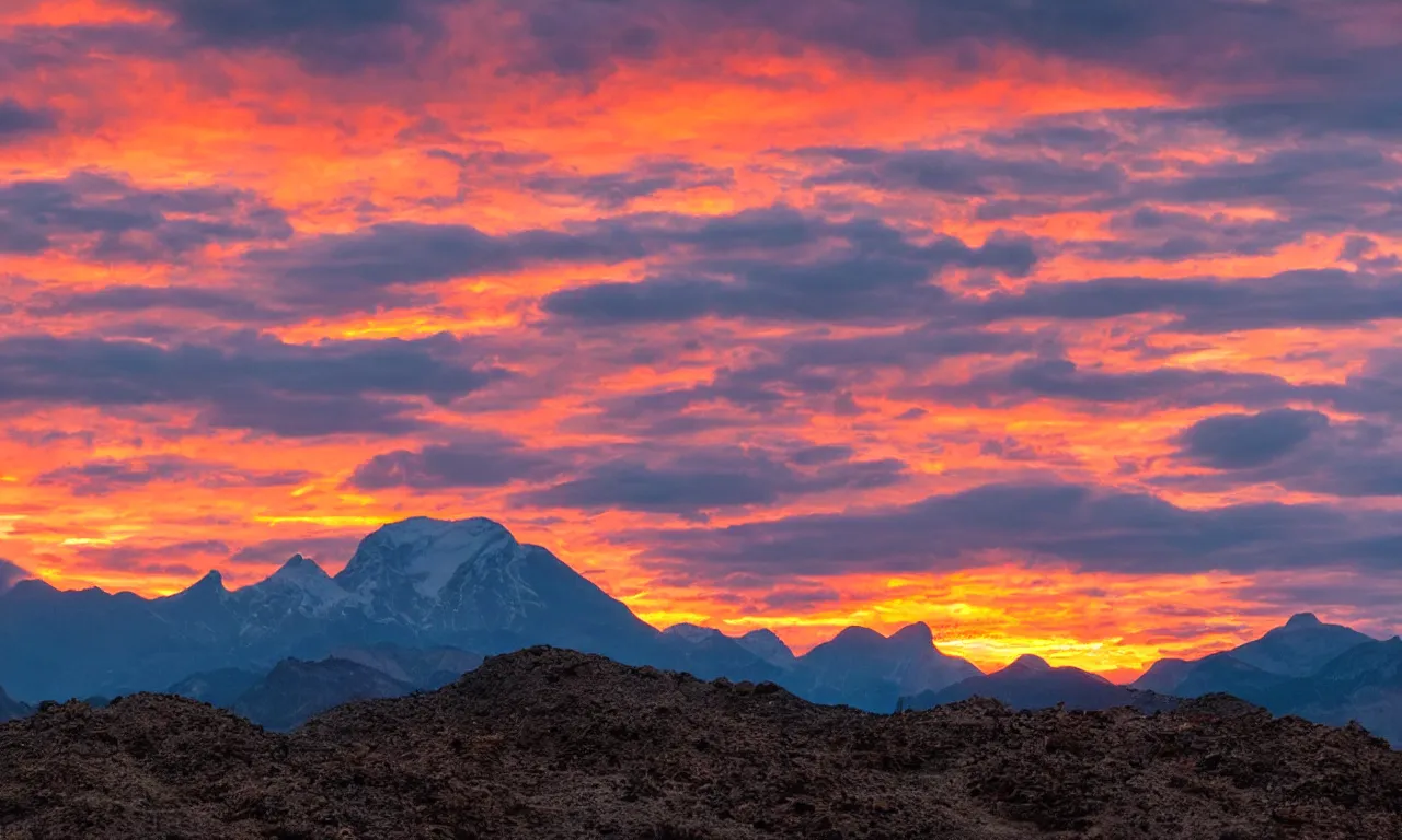 Prompt: a sunset behind a mountain range, orange color scheme