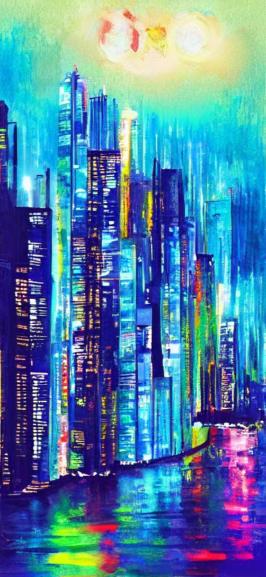 Image similar to “ city at night, covered in paint, digital art ”