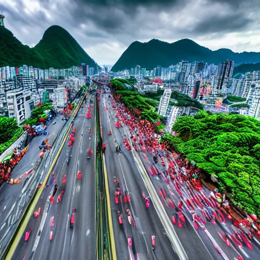 Image similar to millions of China people rushing towards Taiwan for food and safety, photorealistic, ultra-detailed, high HDR shot, cinematic lighting