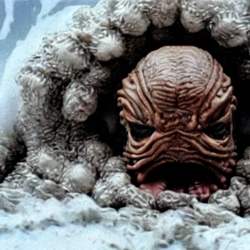 Image similar to still frame shot of the thing alien from john carpenter's the thing ( hyperrealistic, great detailed, good quality, greatly illustrated, photo - realistic )