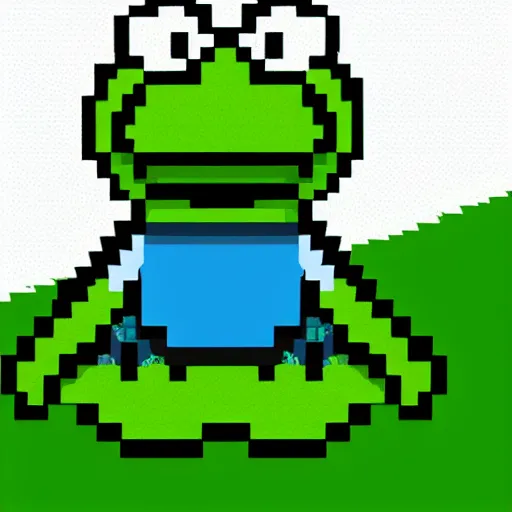 Image similar to pixel art illustration of kermit the frog made by reffpixels, isometric version