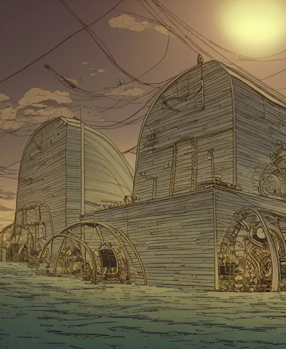 Image similar to simplicity, three buildings made out of nautilus isopods, in the style of power plant, partly cloudy, dramatic lighting, by geof darrow, bill sienkiewicz, dan mumford, yusuke murata, makoto shinkai, ross tran, cinematic, unreal engine, cel shaded, featured on artstation, pixiv