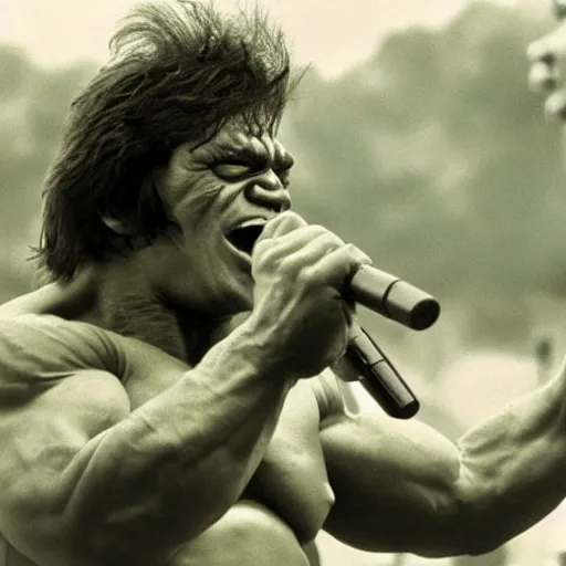 Image similar to hulk performing at woodstock