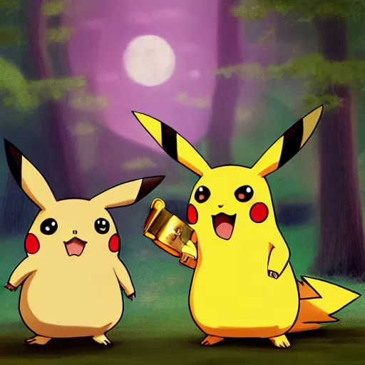 pikachu fighting totoro, digital art, award winning, | Stable ...