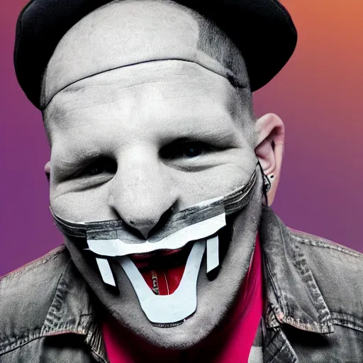 Prompt: corey taylor with duct tape on his mouth