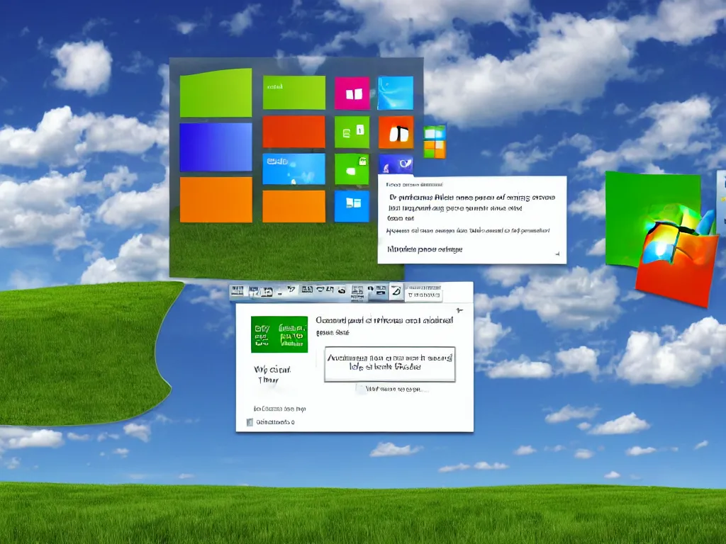 Prompt: windows XP desktop with lots of popups