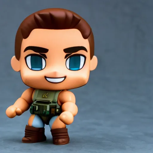 Prompt: arnold schwarzenegger as nendoroid in a little tank, kodak film