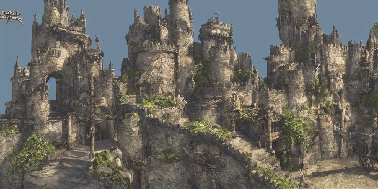 Image similar to unreal engine 5 gbuffer depth and pixar quality caricatures dragon and castle