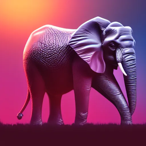 Image similar to synthwave elephant, sharp focus, 8 k, high details, gray backdrop