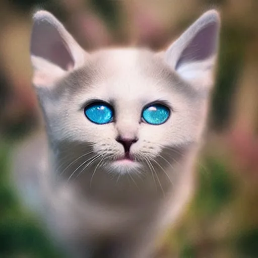 Image similar to photo of a kitty looking like fantasy characters with cute faces live in its habitat, trending on artstation