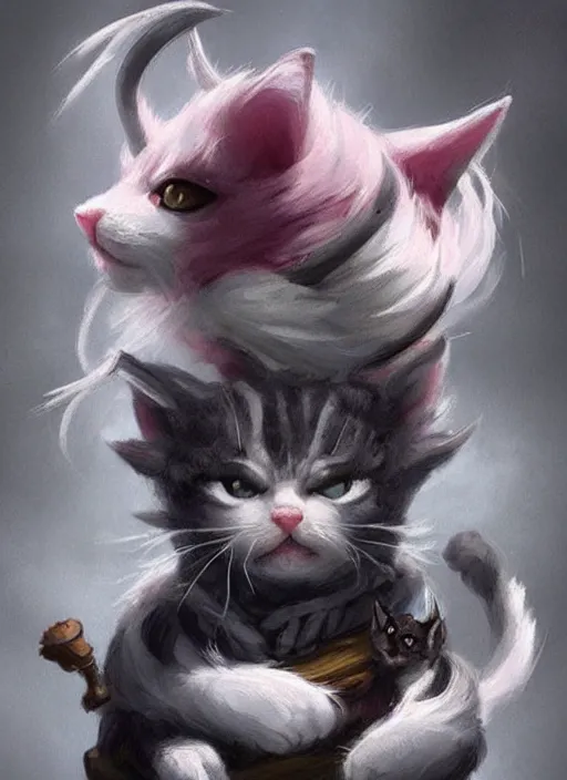 Prompt: cat black and white fur, pink nose, tiny, small, miniature animal, baby animal, short, cute and adorable, pretty, beautiful, dnd character art portrait, matte fantasy painting, deviantart artstation, by jason felix by steve argyle by tyler jacobson by peter mohrbacher, cinematic lighting