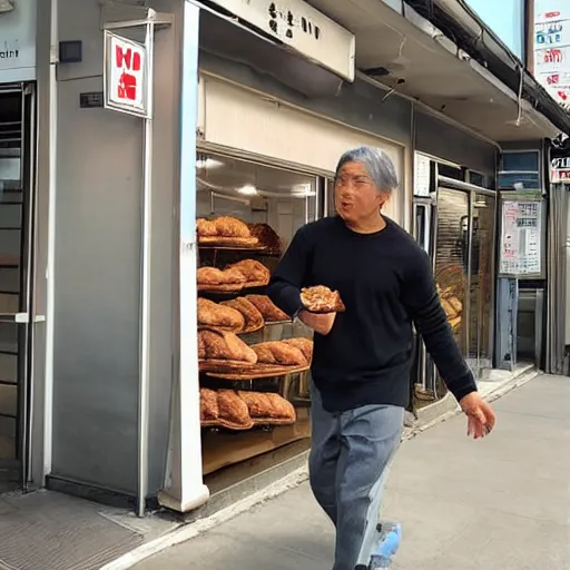 Image similar to Yujiro Hanma going to the bakery to buy apple fritters