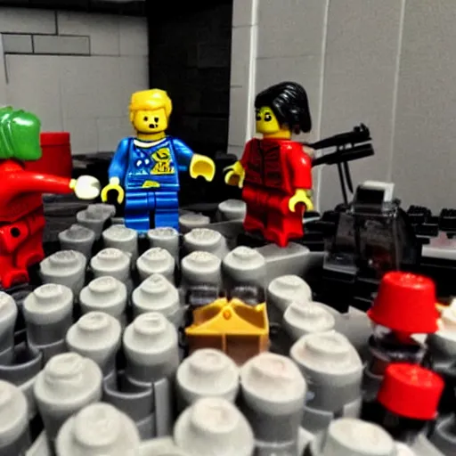 Image similar to a bloody muder scene recreated with legos