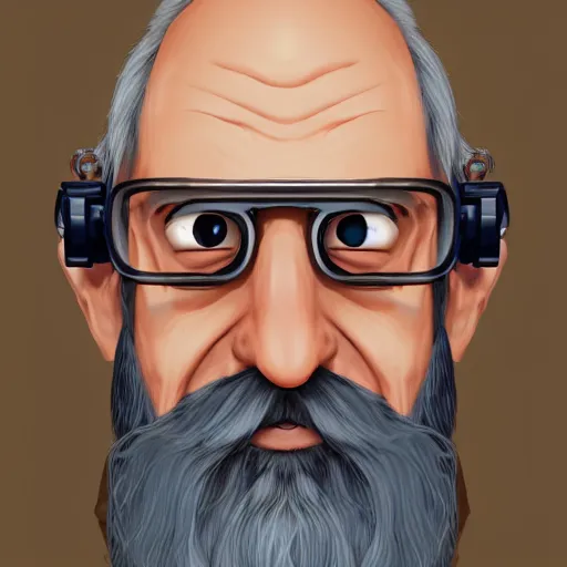 Image similar to a front-facing portrait of an old man with a grey beard and blue hair wearing steampunk goggles, dungeons and dragons character art, highly-detailed illustration, Artstation