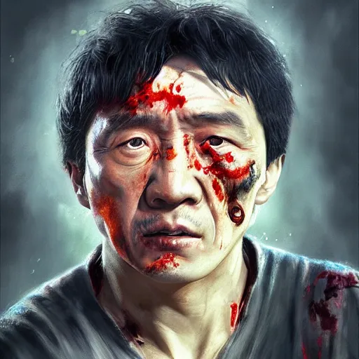 Image similar to a portrait of a zombie Jackie Chan, by WLOP, detailed, realistic, trending on artstation