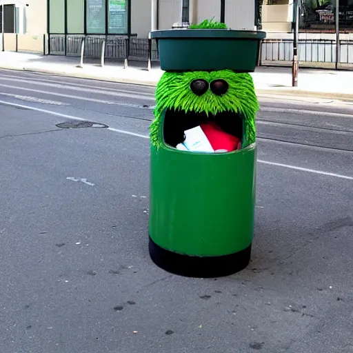 Prompt: Homeless Oscar the Grouch on Skid Row