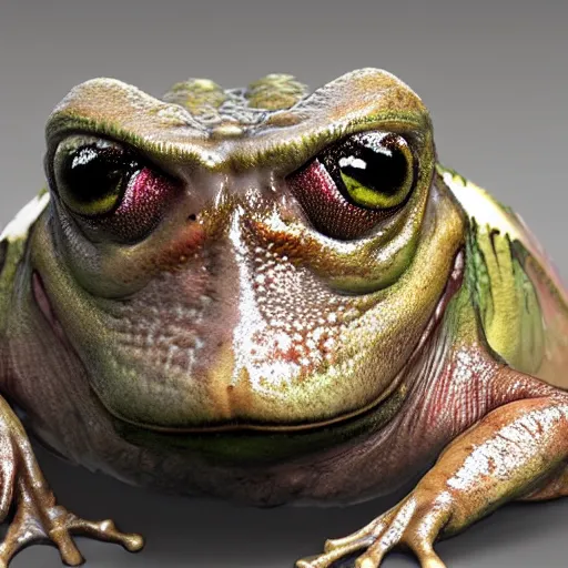 Prompt: hyperrealistic mixed media image of a bullfrog disguised as info wars alex jones, stunning 3 d render inspired art by greg rutkowski and xiang duan and thomas eakes, perfect symmetry, flesh texture, realistic, highly detailed attributes and atmosphere, dim volumetric cinematic lighting, 8 k octane detailed render, post - processing, masterpiece,