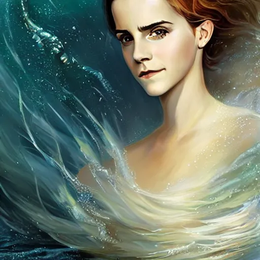 Prompt: emma watson as sea mermaid, artwork by charlie bowater,