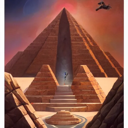 Prompt: path towards a pyramid with black snake in the sky ,by artgerm and Craig Mullins, James Jean, Andrey Ryabovichev, Mark Simonetti and Peter Morbacher 16k