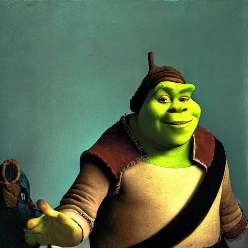 Prompt: shrek by Johannes Vermeer