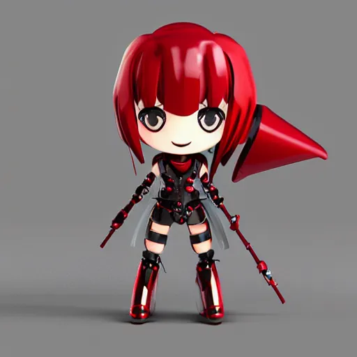 Prompt: cute chibi pvc figure of a robot girl, steampunk knight armor, red and black, energetic, anime, vray