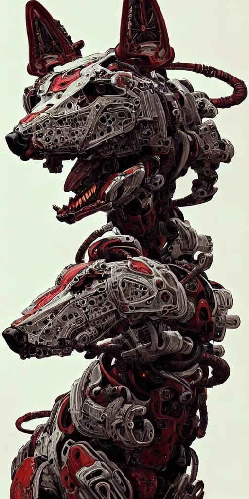 Image similar to symmetry!! portrait of a hybrid robot cerberus hell hound, floral! horizon zero dawn machine, intricate, elegant, highly detailed, digital painting, artstation, concept art, smooth, sharp focus, illustration, art by artgerm and greg rutkowski and alphonse mucha, 8 k