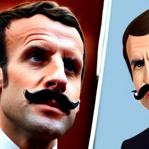 Prompt: Emmanuel macron with Freddie Mercury mustache, big mustache