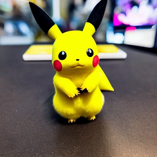 Image similar to a stunning photograph of a pikachu in real life, 8 k hd, incredibly detailed, hd fur, cute mouse pokemon, sent from my iphone ; it has a cold but is happy