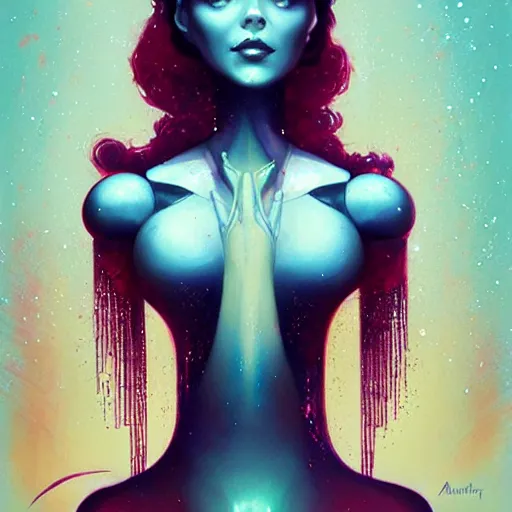 Image similar to a beautiful female robot, elegant pose, melting, by Anato Finnstark, Tom Bagshaw, Brom