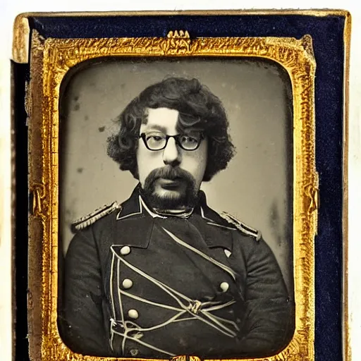 Prompt: daguerreotype portrait of sam hyde wearing a prussian officer uniform, very detailed, very intricate,