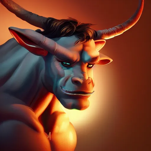 Image similar to Portrait of a Minotaur, mattepainting concept Blizzard pixar maya engine on stylized background splash comics global illumination lighting artstation lois van baarle, ilya kuvshinov, rossdraws