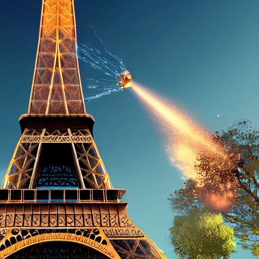 Prompt: the eiffel tower being destroyed photo realistic 4 k