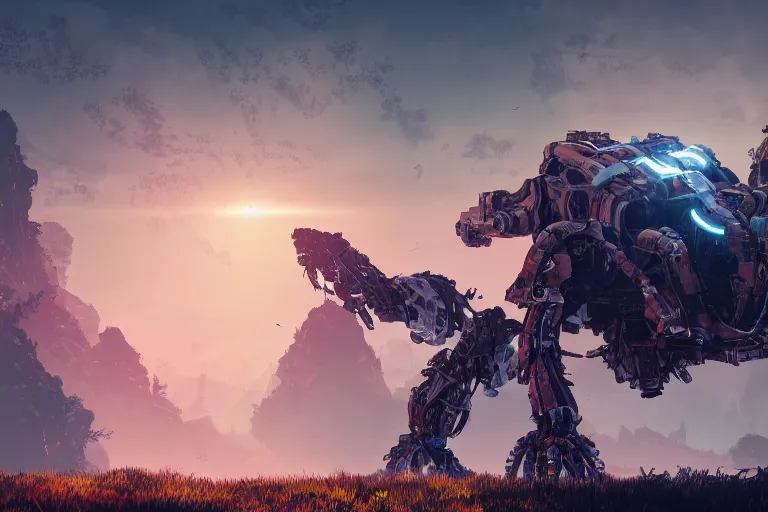 Image similar to stalker machine mecanical creature robot of horizon forbidden west horizon zero dawn bioluminiscence global illumination ray tracing hdr fanart arstation by ian pesty and alena aenami artworks in 4 k