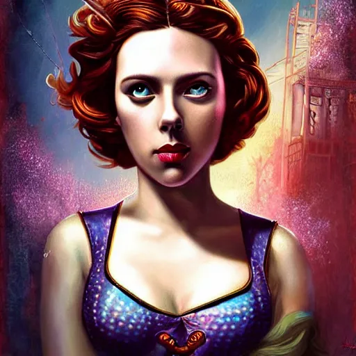 Prompt: underwater bioshock lovecrafian victorian portrait of scarlett johansson, octopus, Pixar style, by Tristan Eaton Stanley Artgerm and Tom Bagshaw.