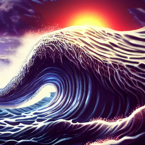 Image similar to an ocean wave with a screaming mouth, realistic, cinematic, digital art, trending on artstation