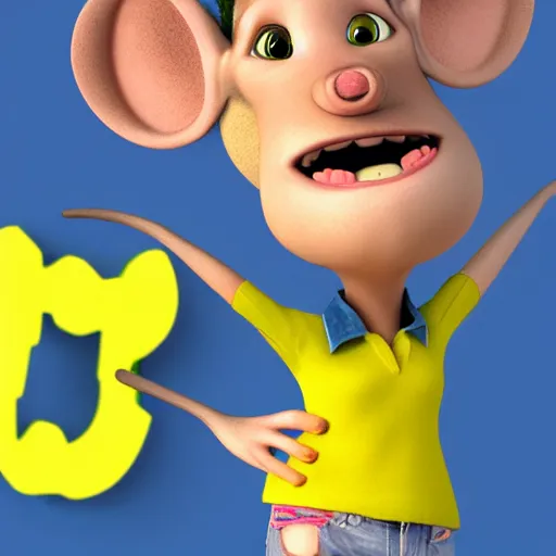 Prompt: 3 d render, portrait, headshot, closeup, anthropomorphic mouse, female, wearing denim short shorts and a off yellow tank top shirt, in the style of flushed away - n 8