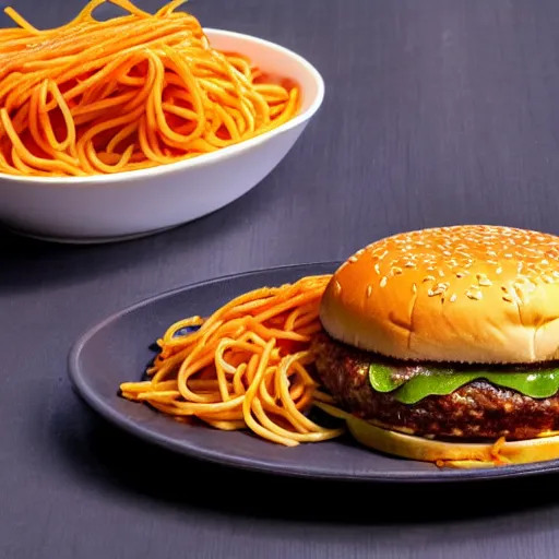 Image similar to A burger of spaghetti