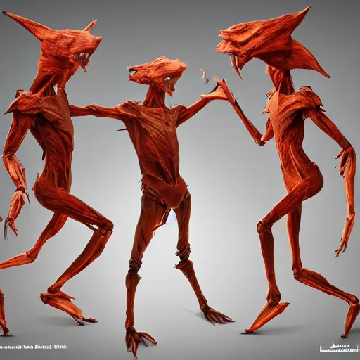 Prompt: Two humanoid creatures fused at the shoulders dancing on their pointy limbs. Award-winning digital art, trending on ArtStation