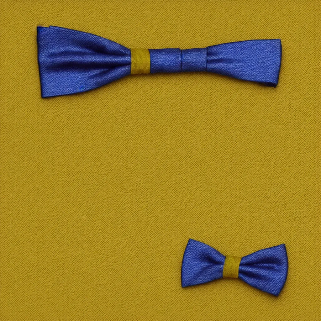 Prompt: close - up view of a bowtie on yellow background, 8 k, high detail, photorealistic, proper shading