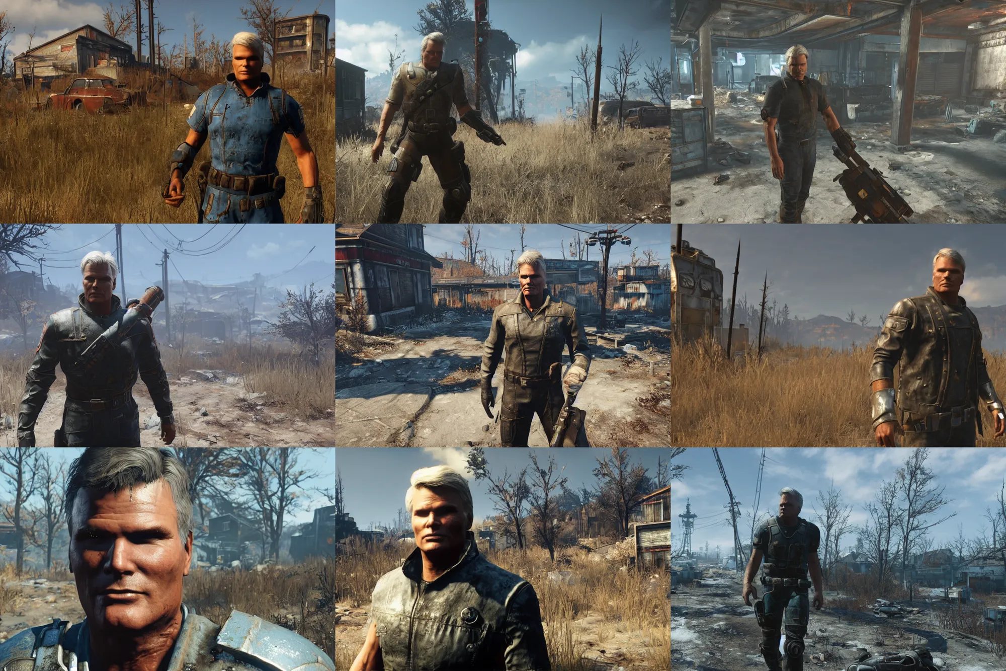 Prompt: still image of richard dean anderson as the sole survivor in fallout 4, unreal engine