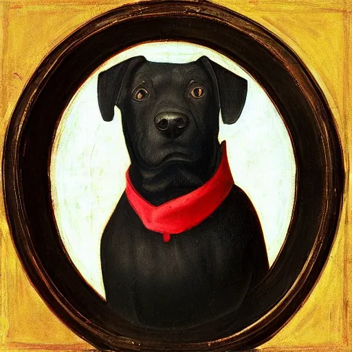 Image similar to “Renaissance Portrait of a big happy black dog”