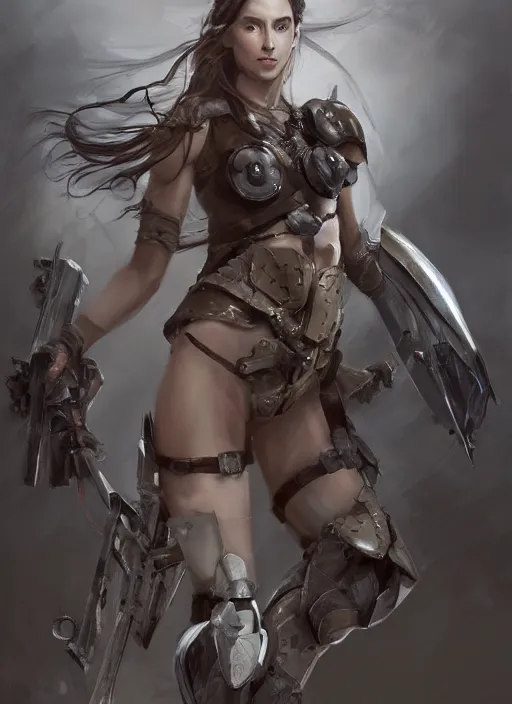 Image similar to a professional photographic portrait of a beautiful young female, partially clothed in battle armor, olive skin, long dark hair, beautiful bone structure, symmetrical facial features, intricate, elegant, digital painting, concept art, smooth, sharp focus, illustration, from Metal Gear, by Ruan Jia and Mandy Jurgens and Artgerm and William-Adolphe Bouguerea