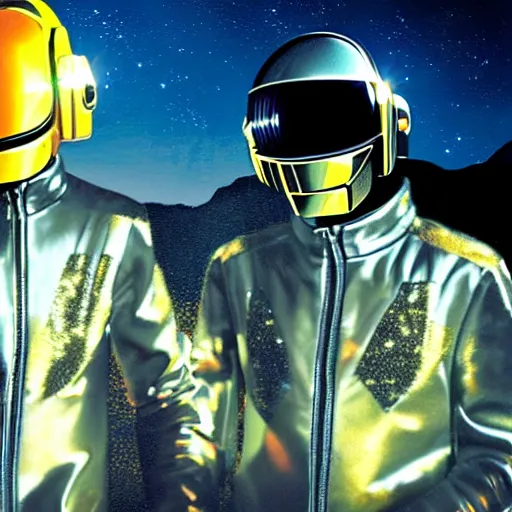 Image similar to daft punk rollerblading on the moon