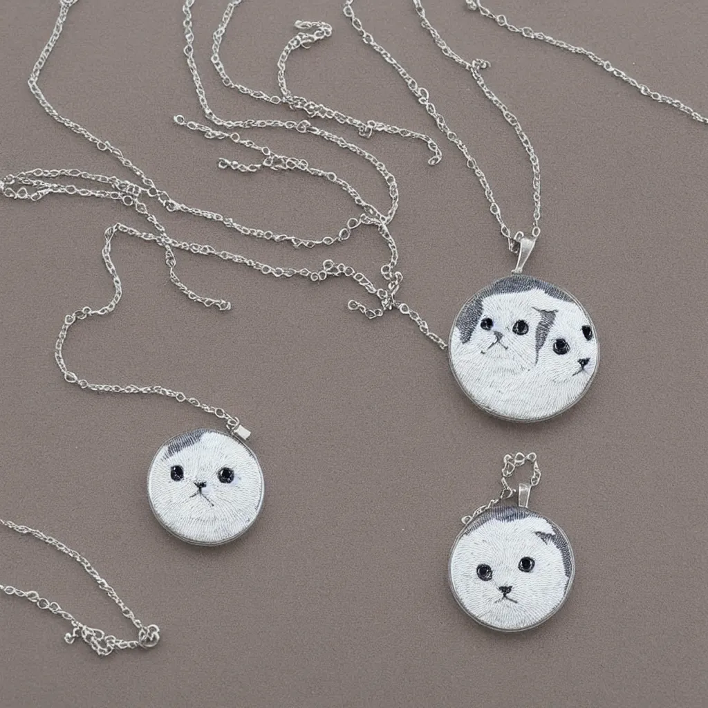 Image similar to Scottish fold patterned silver embroidered necklace