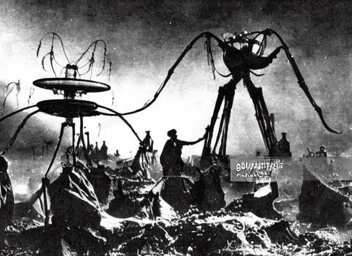 Prompt: scene from the 1899 science fiction film The War Of The Worlds