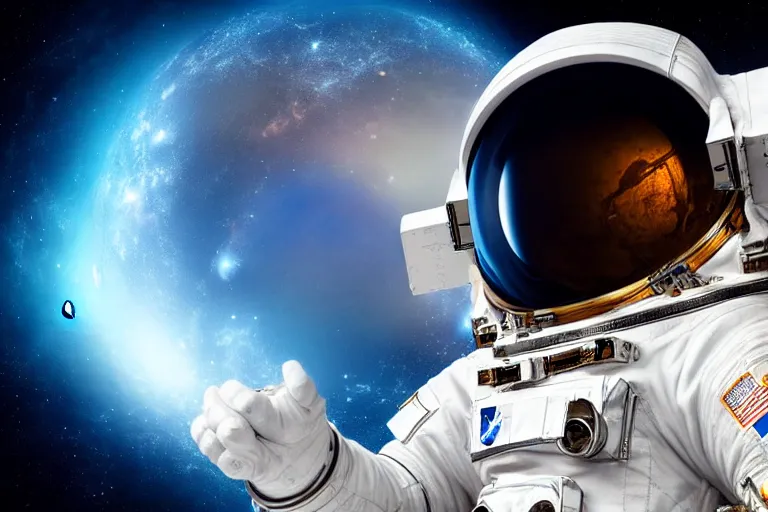 Prompt: astronaut in space wearing a spacesuit floating, milky way galaxy in background, highly detailed, photorealistic portrait, bright studio setting, studio lighting, crisp quality and light reflections, unreal engine 5 quality render