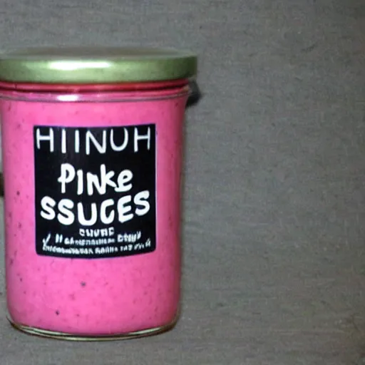 Prompt: pink sauce made in the 6 0 s